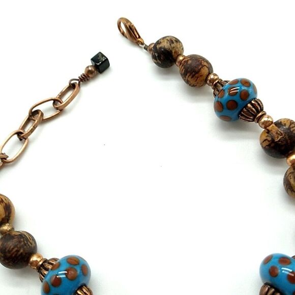 Artisan Koa Bracelet-Anklet Glass Lampwork Beads Copper-tone Spacers & Chain - Picture 9 of 11